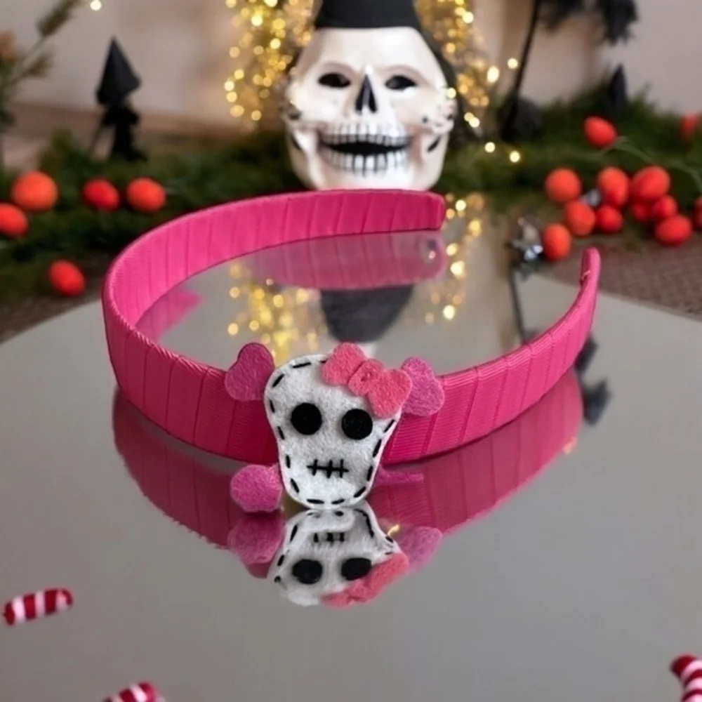 Handmade Pink Funny Girl Skull Headband Hair Band Halloween Accessory NWOT